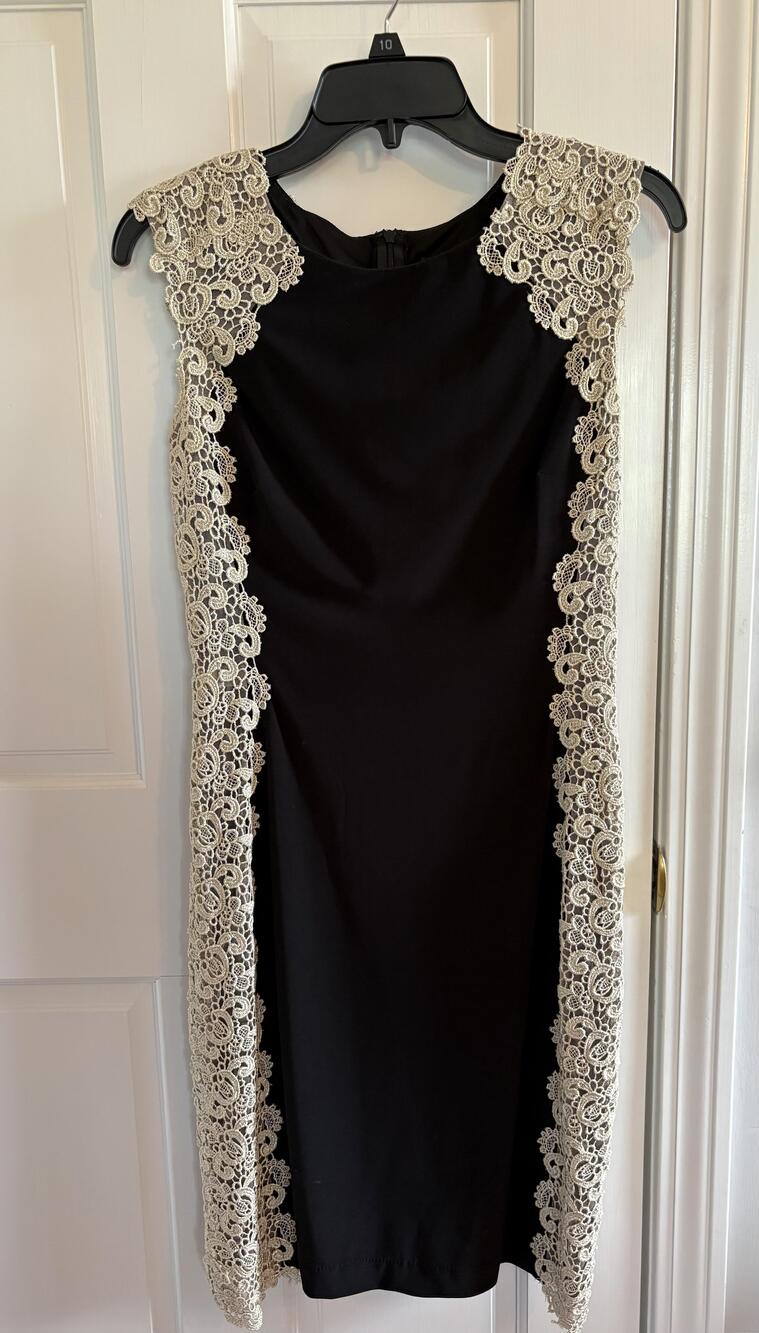 XSCAPE Dress Womens 10 Black Ivory Lace Sheath Cocktail Formal XS8516